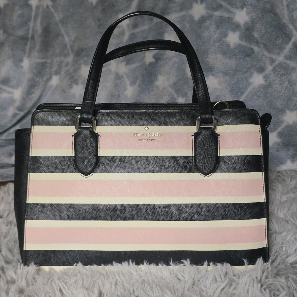 EUC kate spade Black, Pink & Cream Striped Reese Satchel